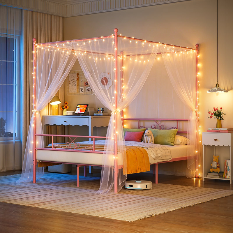 Alex-Jay Metal Canopy Bed, Full / Double, Pink