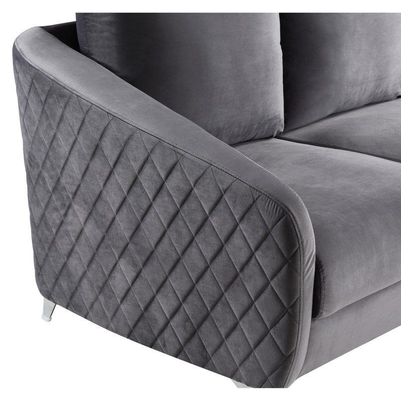 Seduce : 77.5" Grey Velvet, Diamond Stitching, 19" Seat Height Enchant