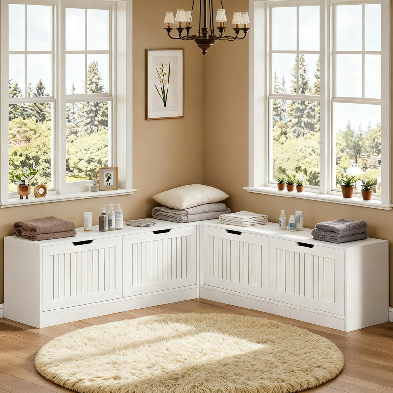 Banc à chaussures en L, banc de coin-repas avec espace de rangement, commode en bois pour le salon, la chambre à coucher