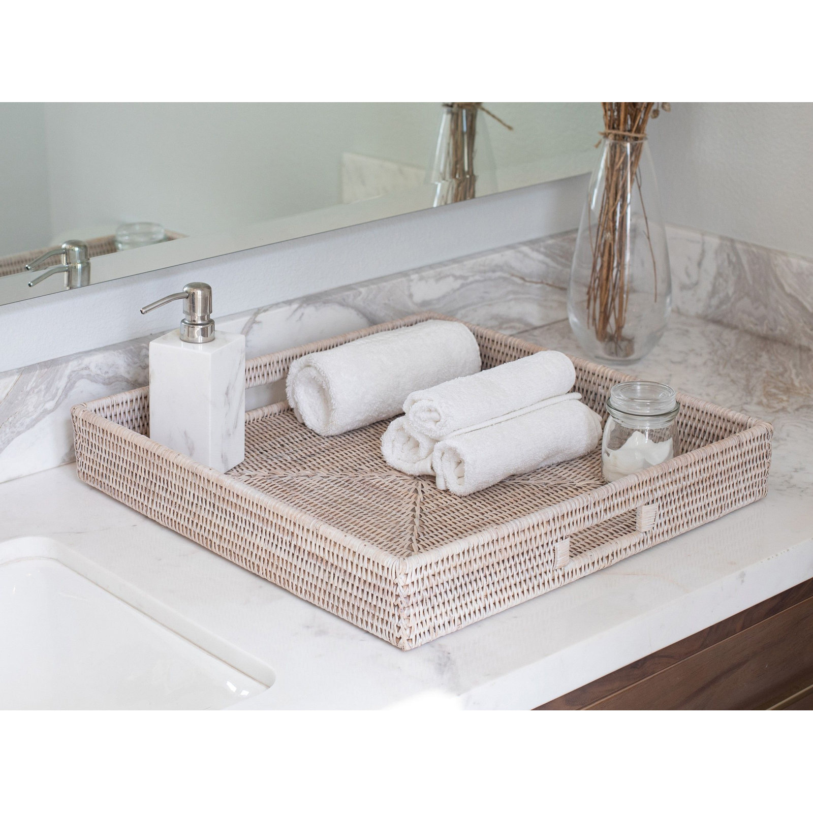 Edmond Decorative Tray, White Wash, 3" H x 16" W x 16" D