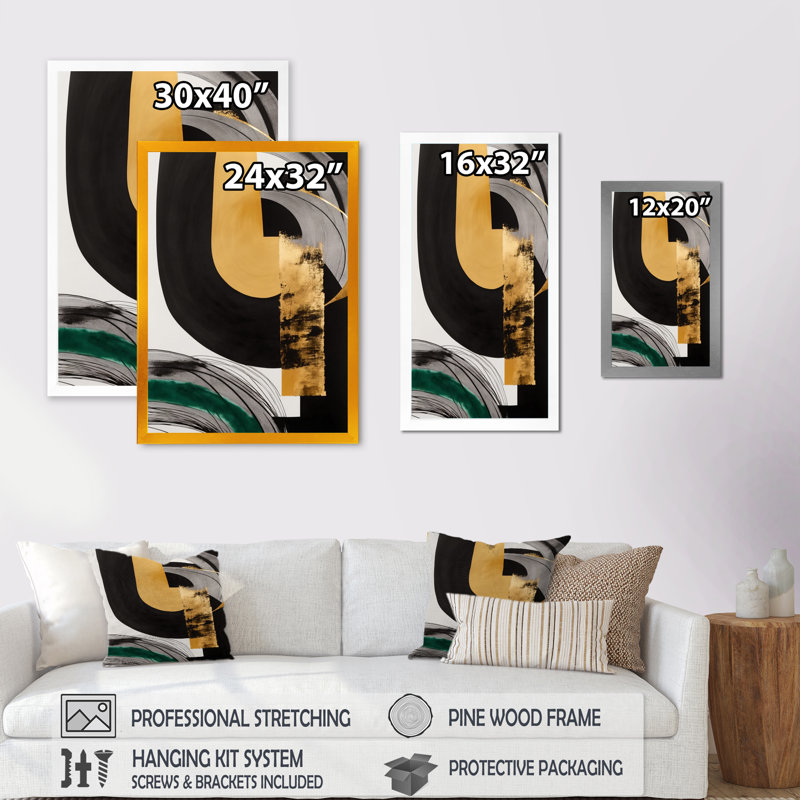 Art moderne moderne vert II - impression sur toile, Impression noire sur toile encadrée, H 20 po x l 12 po x P 1 po