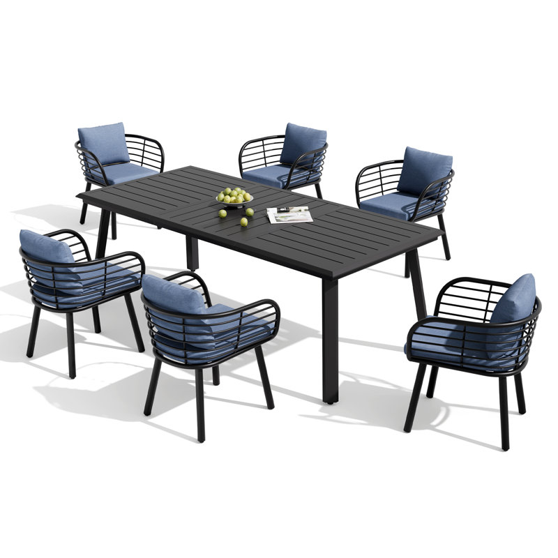 6 - Person Aluminum Dining Set With Sunbrella Cushions (Set of 7), Blue
