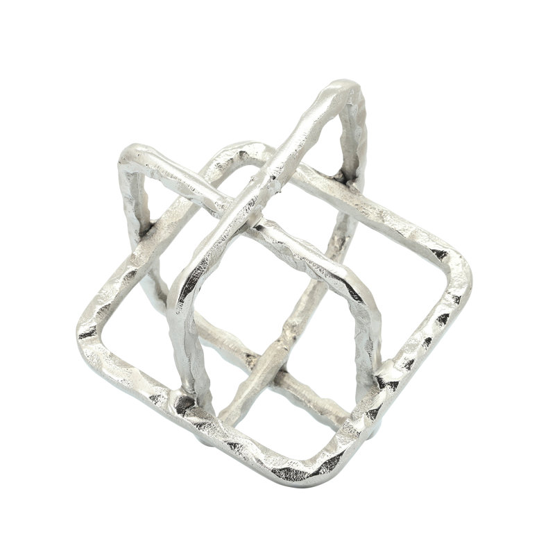 Decorative Object Metal Metal Interlocking Geometric Cube Design with Textured Hammered Surface for Contemporary Accent Display.