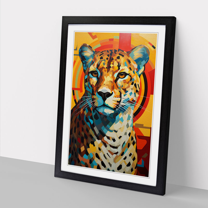 Cheetah Constructivism - Framed Print, 46cm H x 34cm W x 2cm D, Black Framed