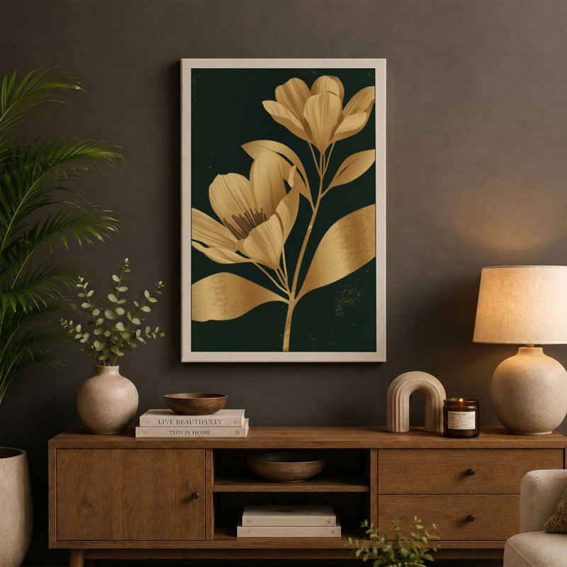 Gilded Bloom Study Botanical - Wrapped Canvas, 24x16 - 61.0 x 40.6 cm, Terracotta Border
