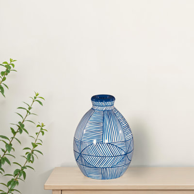 Vase indigo en mosaïque, court