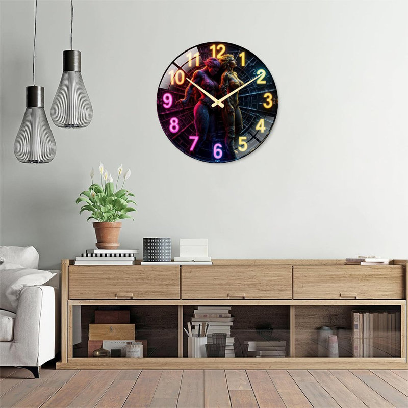 Horloge murale au néon colorée pour la décoration intérieure - Horloge murale moderne en verre de 61 cm (24 po)