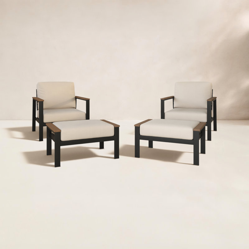 Townsend Patio Chair Sunbrella® Cushions and Ottoman, Cast Silver Sunbrella®