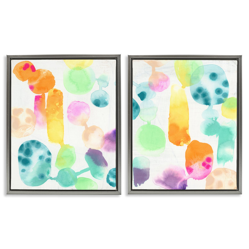 «Neon Colorful Abstract Shapes», ensemble de 2 toiles flottantes encadrées par June Erica Vess, H 21 po x l 17 po