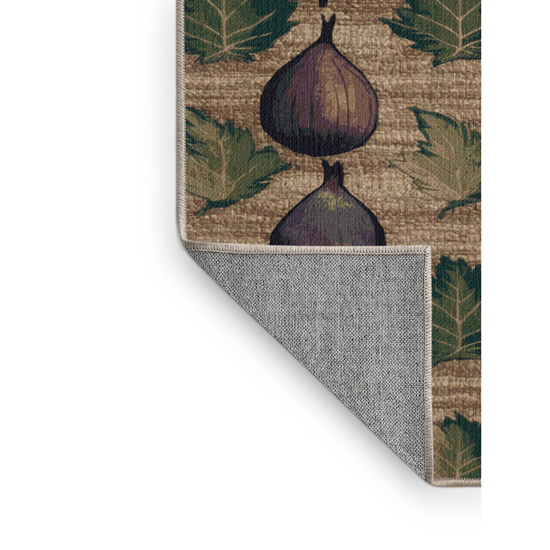 Washable Fig Brown Turkey Fruits Area Rug, Square 8'