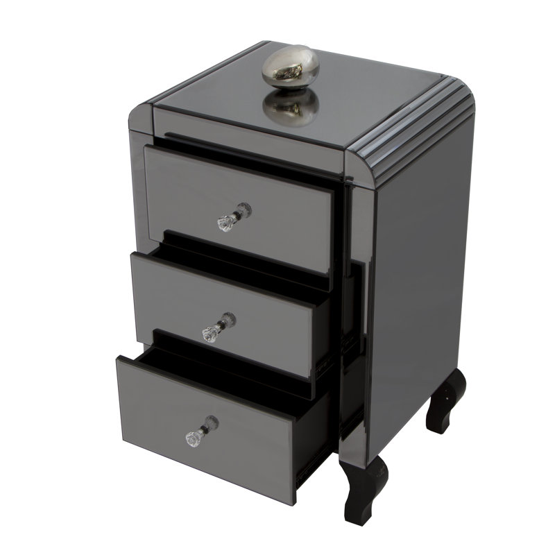 44cm W Glass Bedside Table, Silver