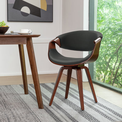 George Oliver Meir Faux Leather Dining Chair with Wooden Legs