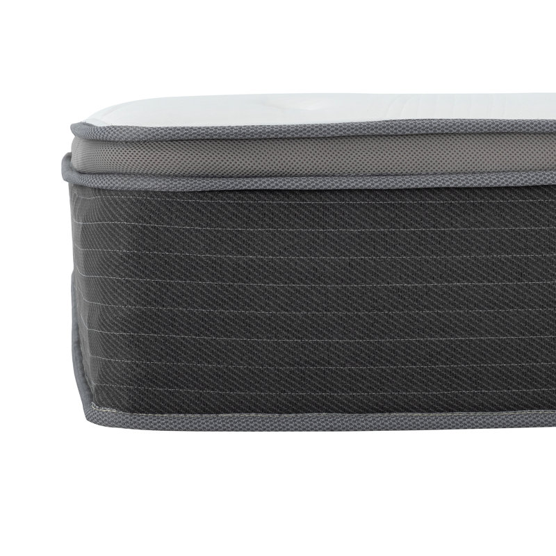 Matelas hybride très grand à ressorts ensachés dans une boîte, matelas en mousse viscoélastique gélifiée pour un sommeil confortable, blanc / gris