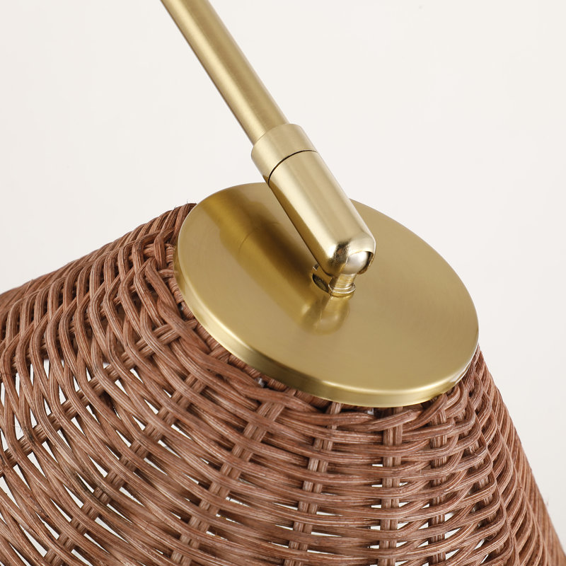 Vintage Adjustable Handwoven Rattan Shade Swing Arm Wall Sconce - Brass