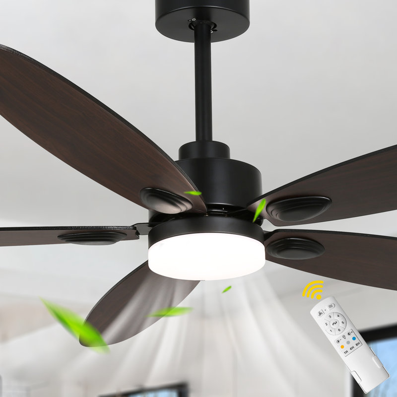 Ventilateur de plafond 60 po noir moderne avec lumière et télécommande, température de couleur 3 couleurs, ventilateur de plafond silencieux à 6 vitesses pour salon, chambre à coucher