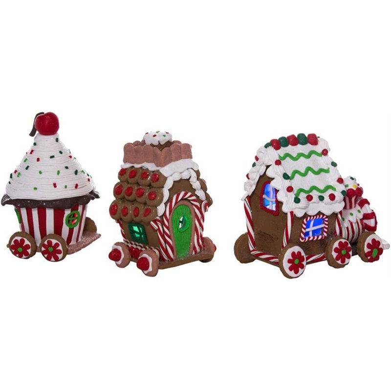 Kurt Adler 4.3-Inch Claydough 3D LED Gingerbread Train Set of 3 Pieces