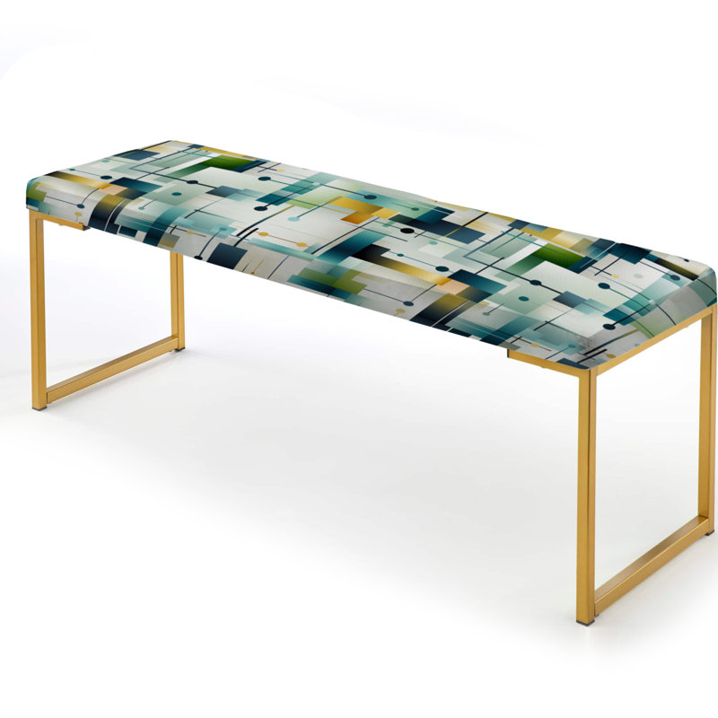 Green Cubic Oasis Geometric - Geometric Upholstered Gold Bench