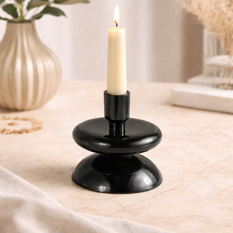Bougeoir décoratif moderne en métal noir pour table, 8,9 x 8,9 x 12,7 cm