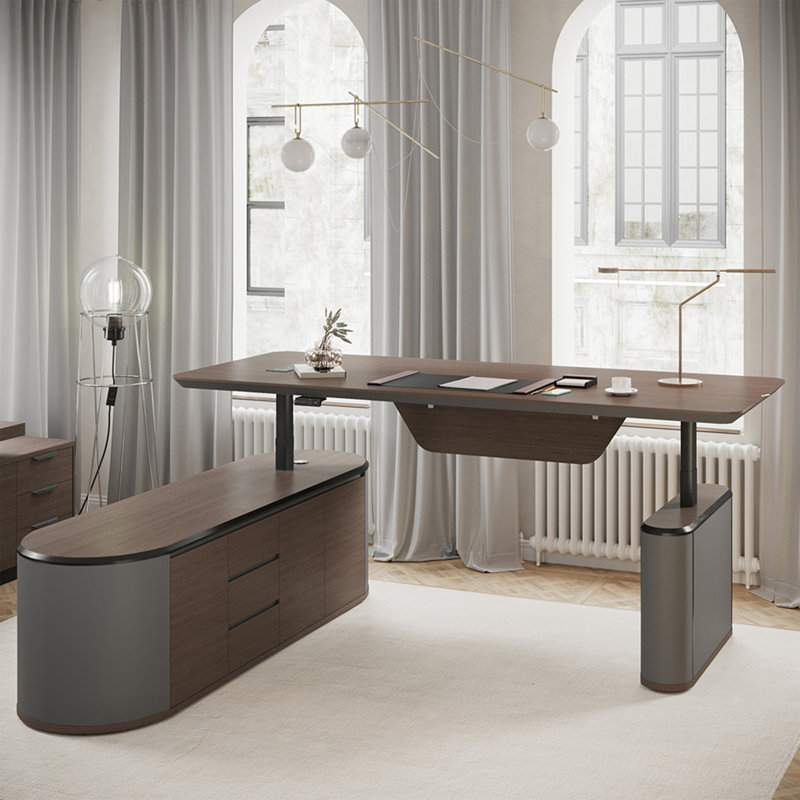 86.6In Large Executive Office Desk With File Cabinet Adjustable Height L Shaped Office Desks For Boss Business Reversible Left/Right Return Boardroom Edition