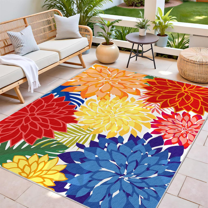 Tapis d'extérieur multicolore lavable pour patio