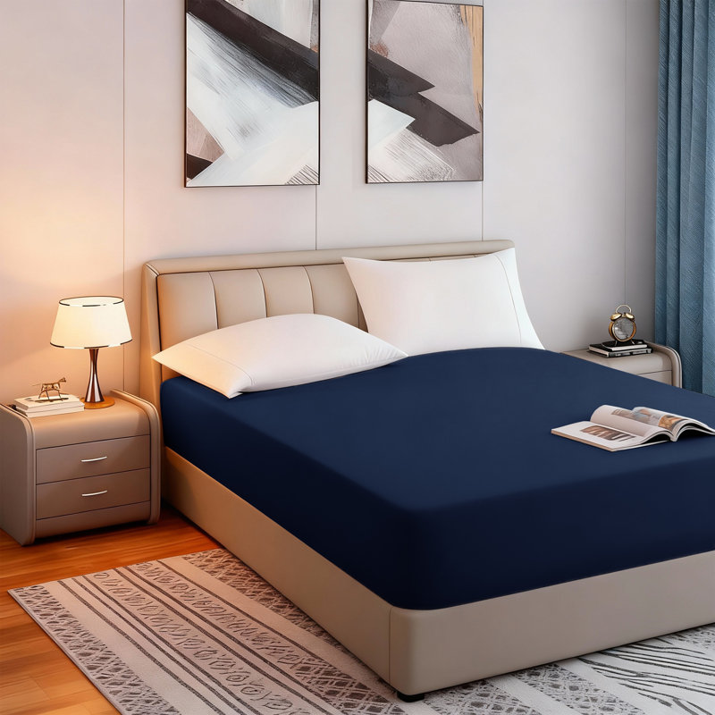 Tanvish Luxury Microfiber Fitted Sheet - 40 cm Deep Pocket, Ultra-Soft - Wrinkle-Free and Easy Care, Super King (6'), Navy