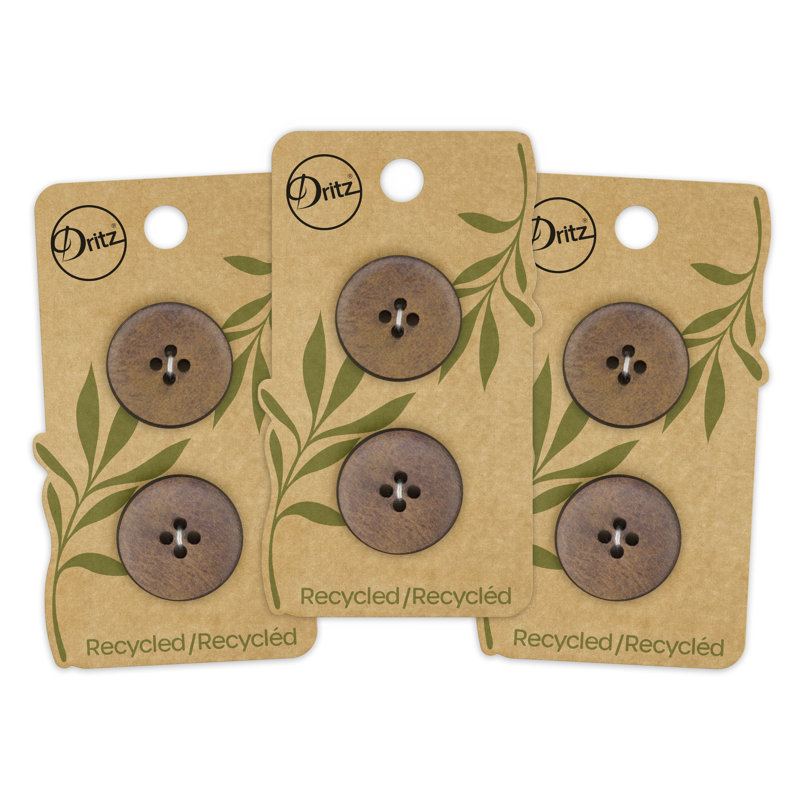 Dritz Recycled Leather Round Button, 23mm, Brown, 6 Buttons