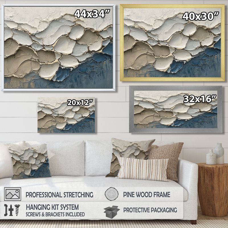 «Abstract Collages Coastal Waves Flow I», art mural abstrait, H 12 po x l 20 po, Cadre flottant, Doré