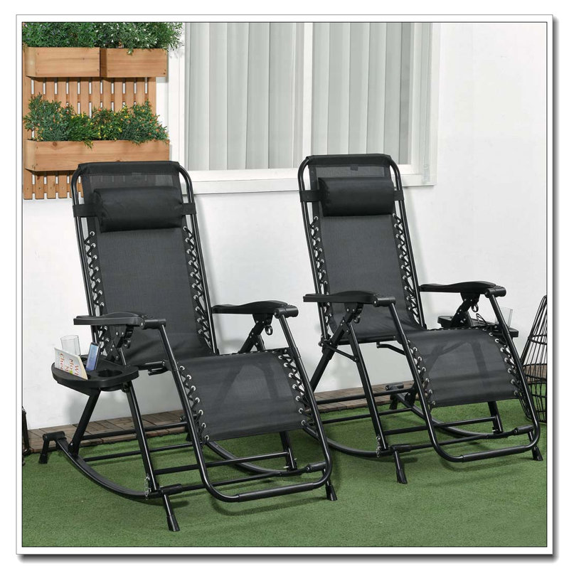 Ensemble de chaises longues berçantes pliables zéro gravité Outsunny, Noir