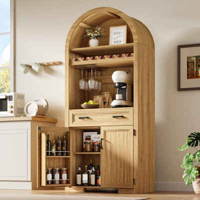 72''Tall Display Cabinets, Modern Arched Storage Cabinets with Wine Racks for Kitchen Dining Room