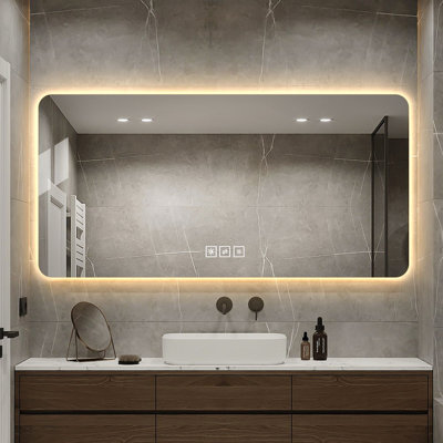Miroir de salle de bain 48 x 24 po - Haute résistance à la corrosion, à intensité variable tricolore, brouillard à bouton tactile 48 x 24 po pour un excellent éclairage tricolore, fonctionnalité de brouillard