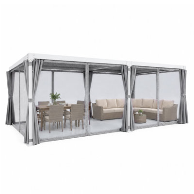 AURESTEAD Louvered Pergola, Adjustable Aluminum Pergola with Independent Louvered Roofs, Curtains & Mosquito Netting