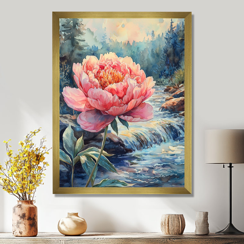 Gensmer - Floral Canvas Art Print, H 40 po x l 30 po, Reproduction encadrée sans passe-partout, Doré