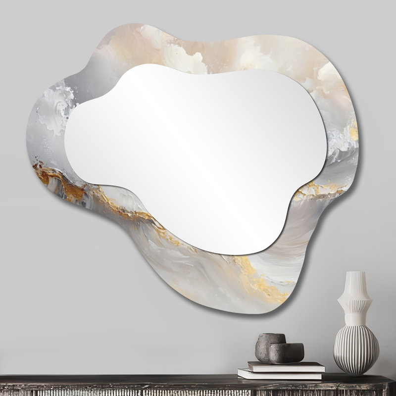 «Pure Golden Minimalisme Coastal Landscape I», miroir décoratif asymétrique de plage, miroir mural nautique irrégulier, imprimé sur métal