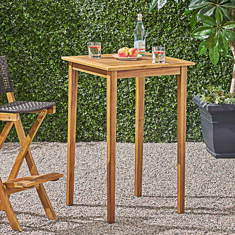 Table de bar d'extérieur carrée en bois, Teck