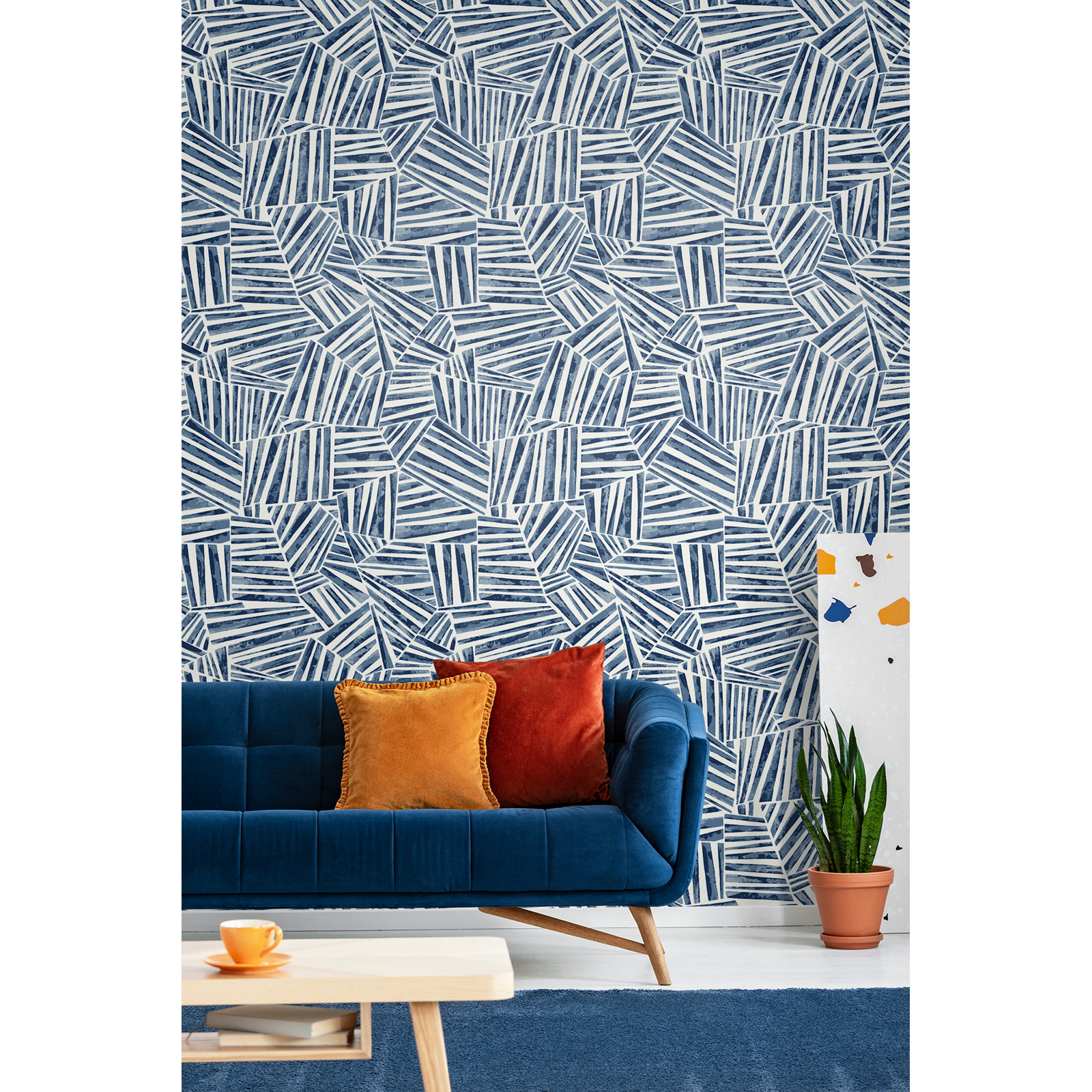 Lianna Modern Geometric Wallpaper, Dark Blue