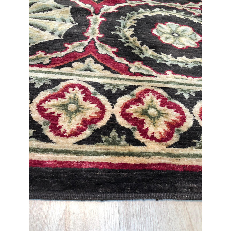Tapis floral rouge en laine noué à la main Amone, Rectangle 9 pi x 13 pi
