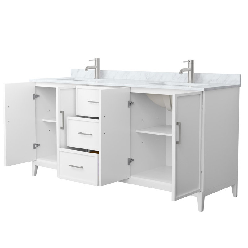 Elan 66'' Double Bathroom Vanity with Marble Top, Tan, Matte Black, 72"