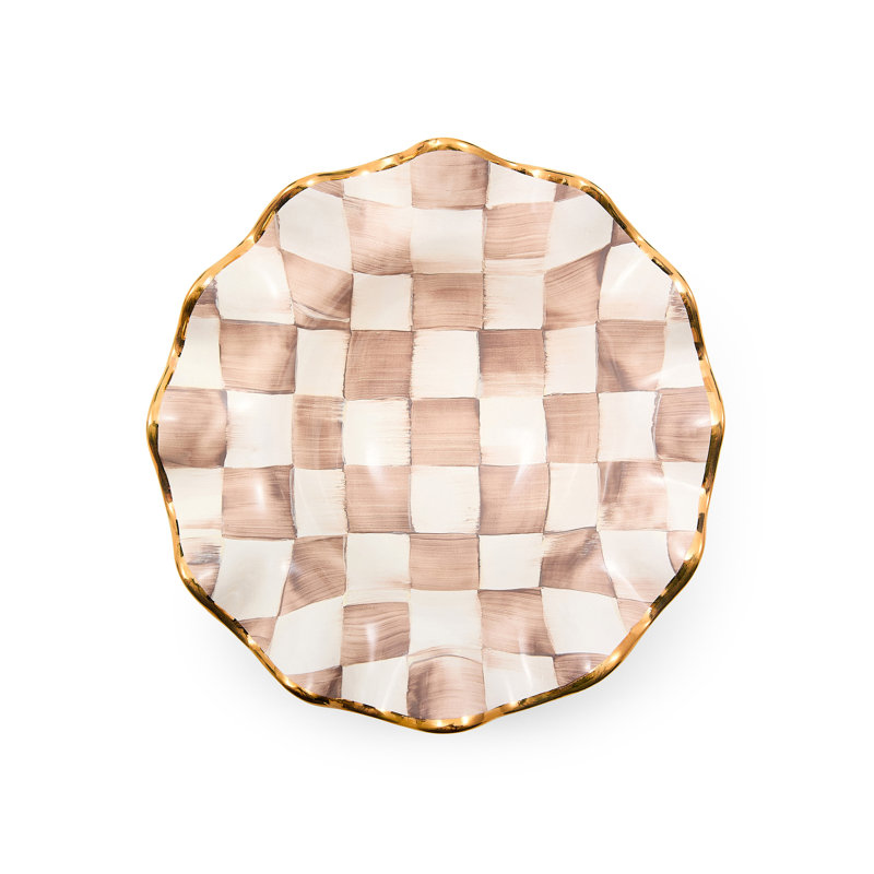 Mocha Check Ceramic Fluted Serving Bowl, 8"