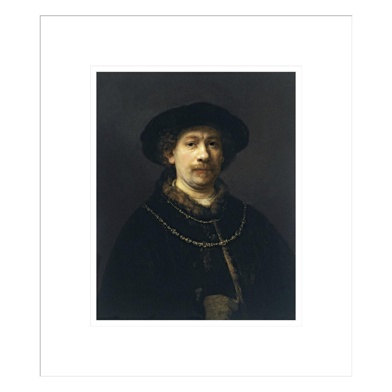 Autoportrait avec un chapeau et deux chaînes par Rembrandt van Rijn - Estampe numérique encadrée, H 15,72 po x l 13,75 po