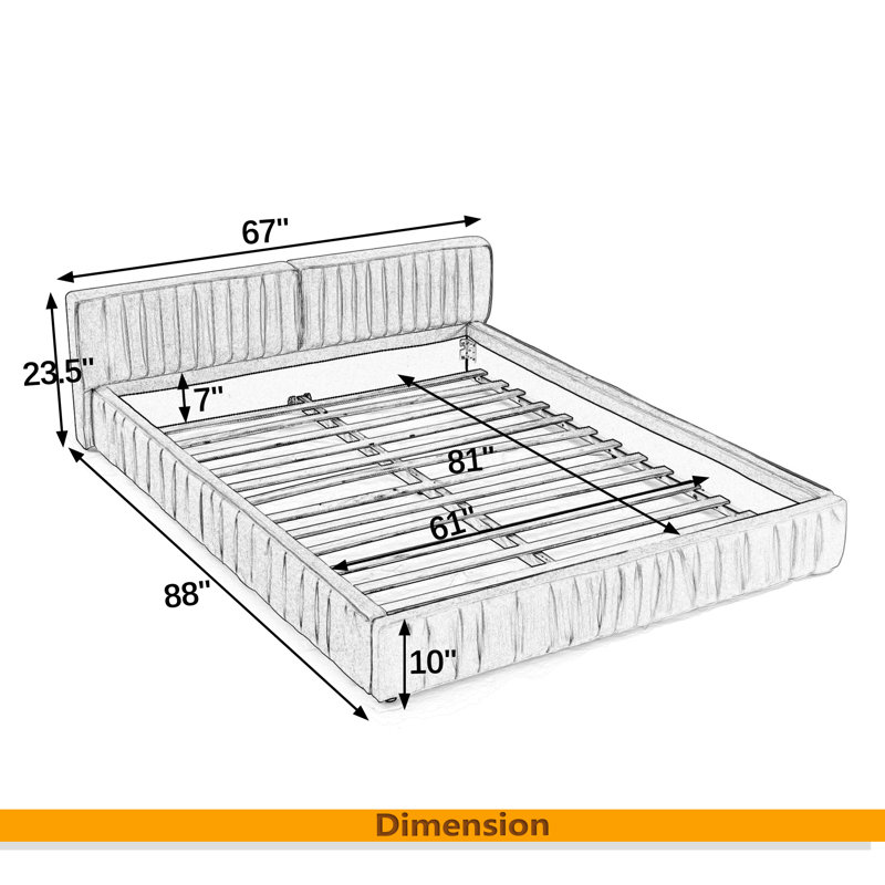 Structure de lit tapissier grand format avec tissu en chenille avec motif plissé, lit plateforme grand format avec tête de lit et structure solide. Aucun sommier tapissier requis