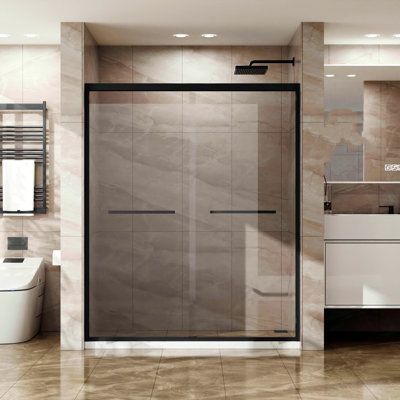 60-Inch Wide X 72-Inch Tall Double Sliding Glass Shower Door, Aluminum-Framed Shower Enclosure, Matte Black