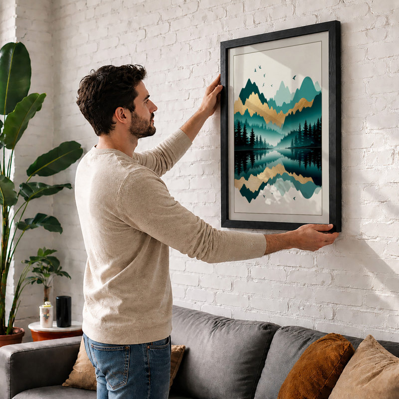 Mountain Reflection Minimalist - Print, Black, A3 - 42.0 x 29.7 cm