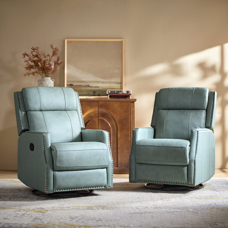 Fauteuil inclinable manuel berçant en cuir véritable Annarita (ensemble de 2), Sauge