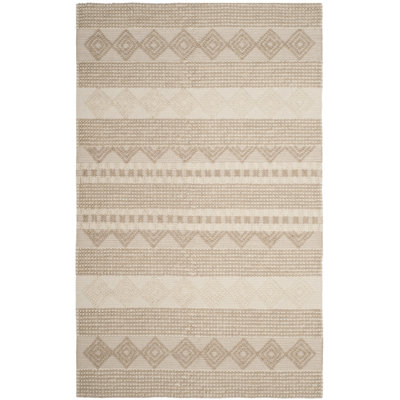 Tapis en laine et coton beige et ivoire à motif géométrique tissé à plat à la main Winchester