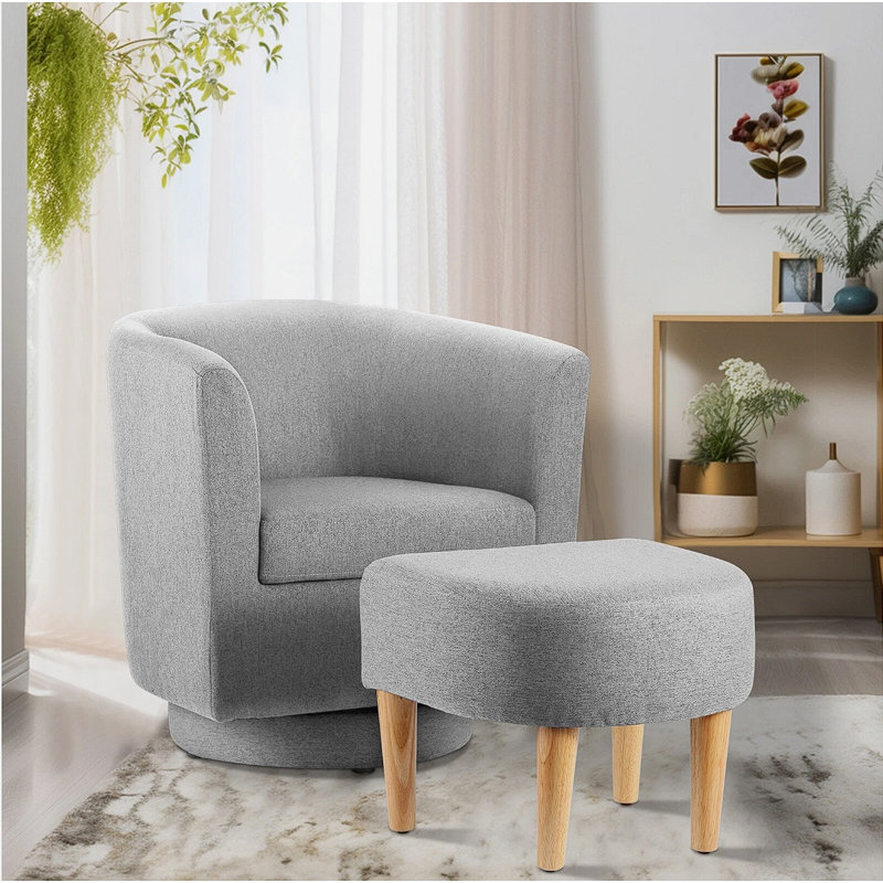 Fauteuil demi-tonneau pivotant avec repose-pieds Sharolynn, Lin gris