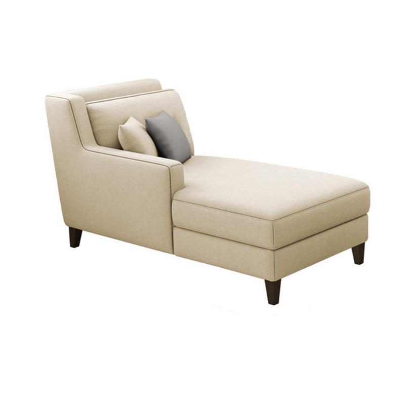 High Elastic Sponge Cotton And Linen Recliner Upholstered Chaise Lounge, Cream-Yellow, Right Hand Facing