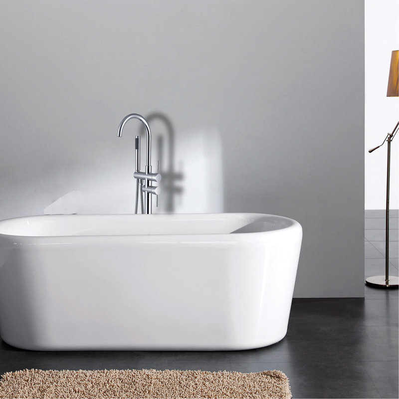 Chic Freestanding Tub Filler With Hand Shower - Metal Material, Plating, 44.86 In. Depth, Bathroom Attraction Piece Faucet Build, 6.39 Width, Height