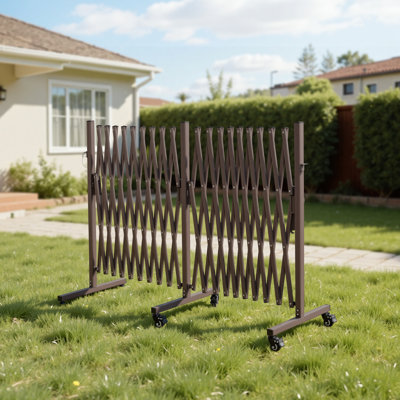 Double Expandable Barricades, 20FT Expandable Safety Barrier, Flexible Mobile Barricade with Locking Casters, Portable Folding Security Gate Metal Traffic Fence for Patio Garden Stairway