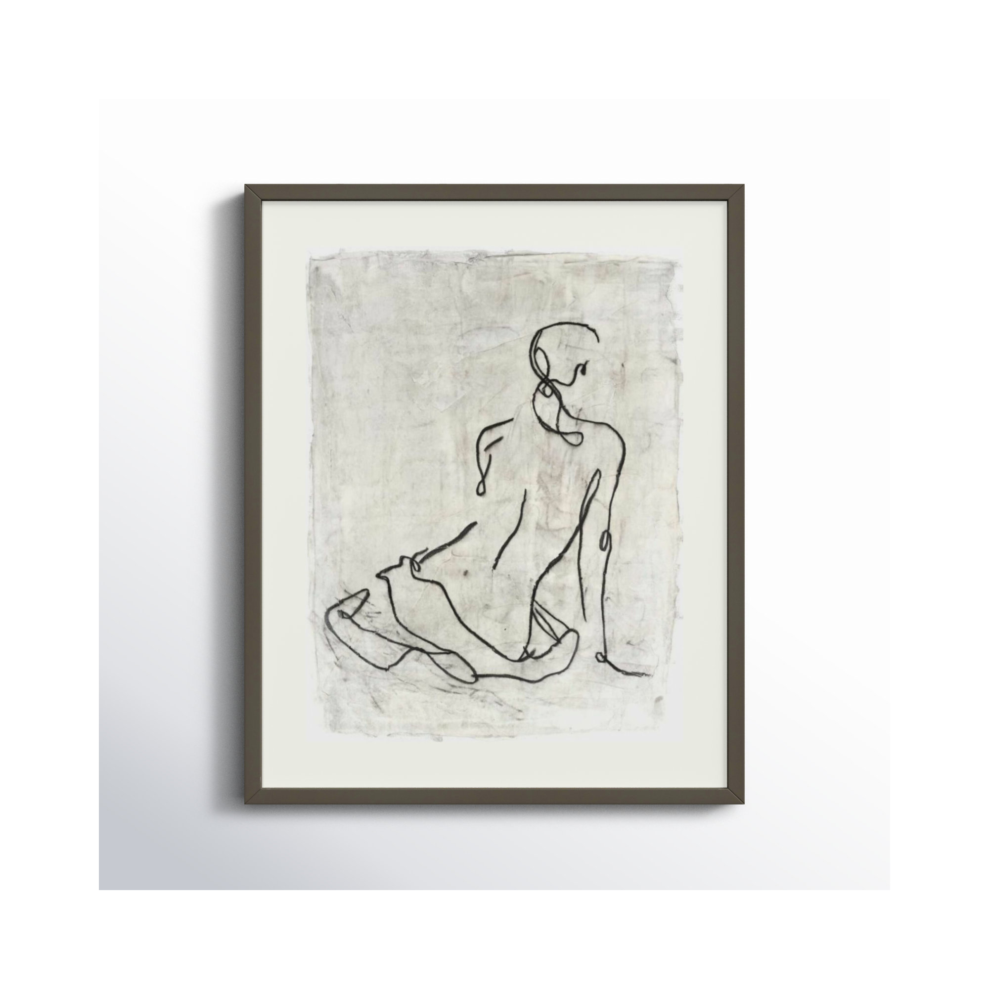 Embellished Gestural Contour I (Nude) by Ethan Harper, Gray Framed Paper, 25" H x 21" W