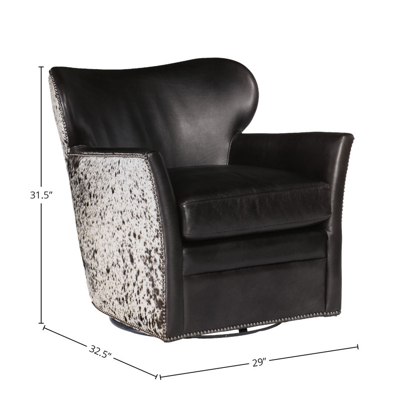  CC Genuine Leather Swivel Club Chair, Black/White Genuine Leather